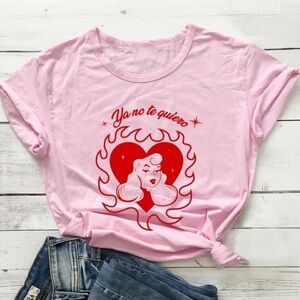 Women’s Graphic Tee Shirt Pink Ya No Te Quiero Meme Top